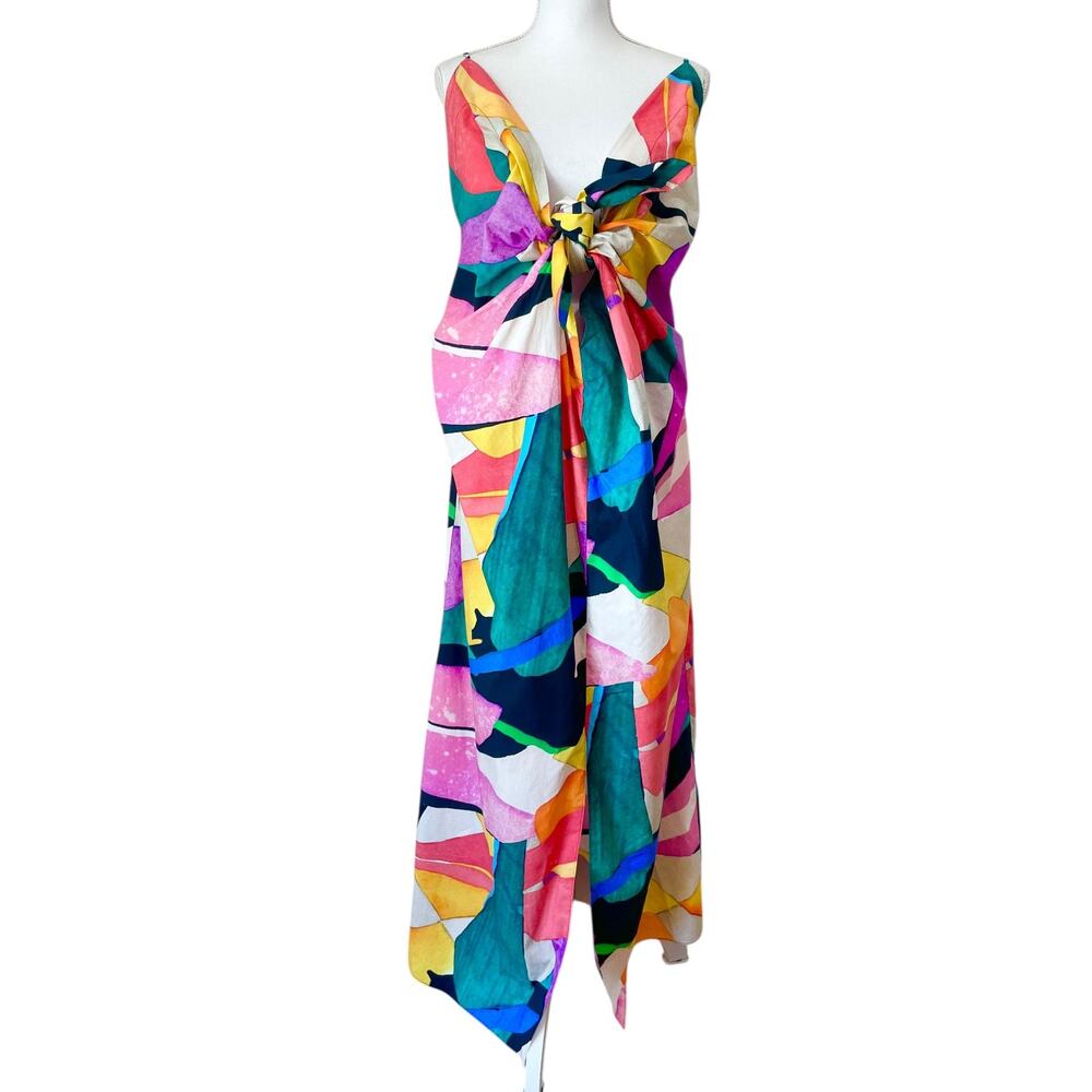 Mara Hoffman Lolita Midi Dress Botanical Tropical Floral V neck Slit‎ Size L - Picture 3 of 9